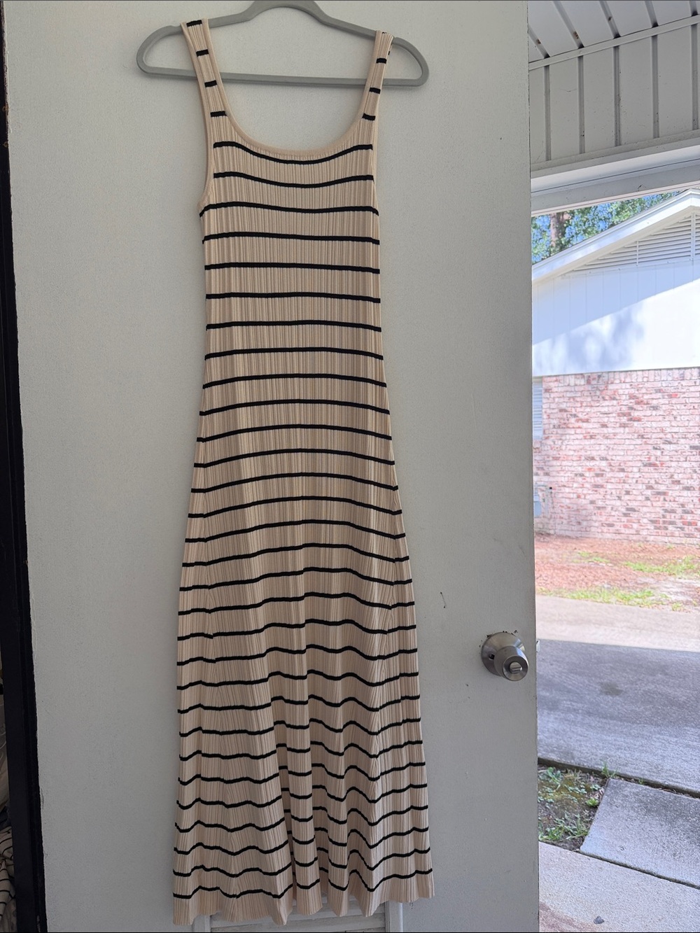 Sleeveless Cream and Black Striped Maxi Dress